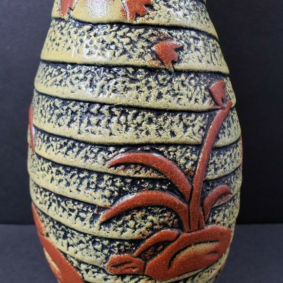 Pier 1 Brown Yellow 11.75" Ribbed Decorative Ceramic Vase - Picture 5 of 12